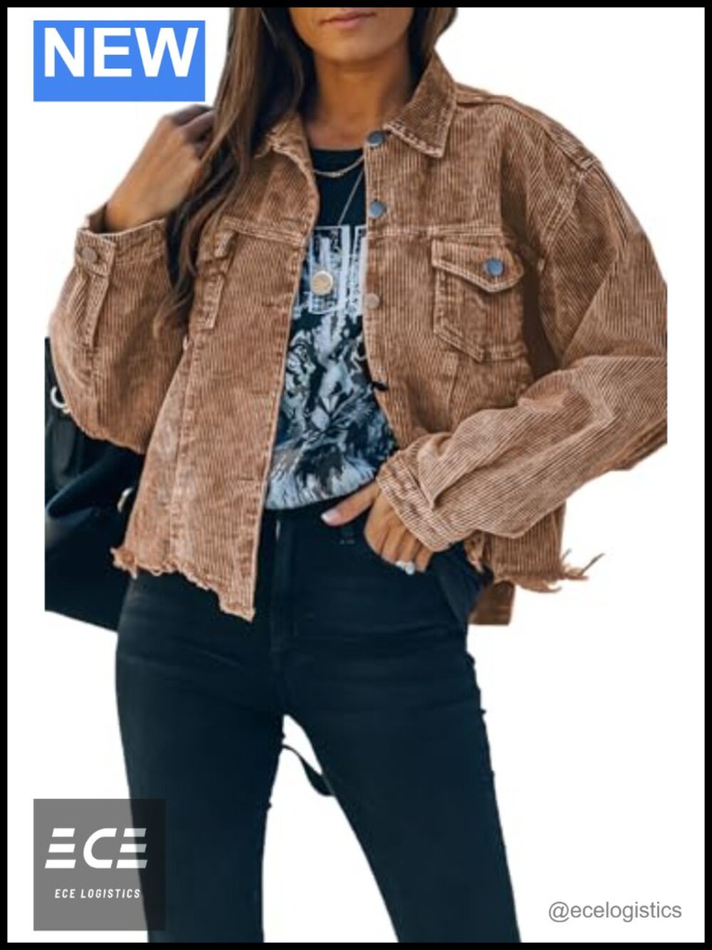 Womens Corduroy Cropped Jacket Button Down Shacket Fall Casual